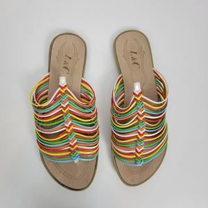 L&C Women's Slipper 6 Brown Multicolor Leather Band Strap Slip-On Flat Sandals